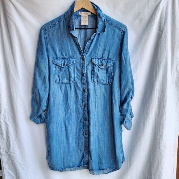 Philosophy Dresses & Skirts - Philosophy Button-up Shirt Dress Blue Chambray Tencel Pockets Roll Tab Medium
